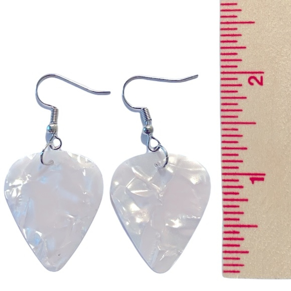 Guitar Pick Custom Earrings White Pearl with Charm - Picture 2 of 3